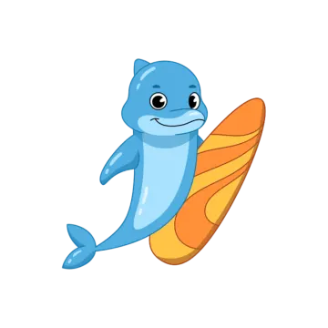 a cartoon character holding a surfboard