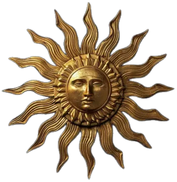 a gold sun with the face of a woman