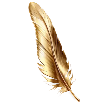 a golden feather on a white background