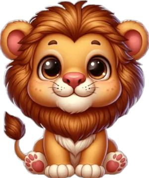 a cartoon lion with big eyes