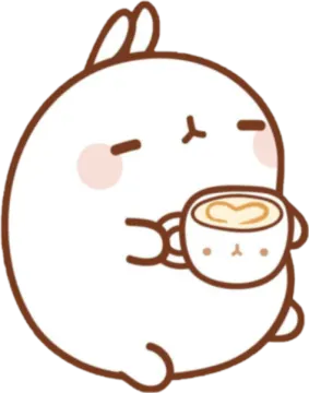a cartoon bunny holding a cup of coffee