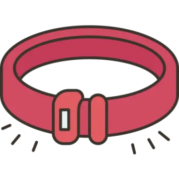 a red belt with a metal buckle on it