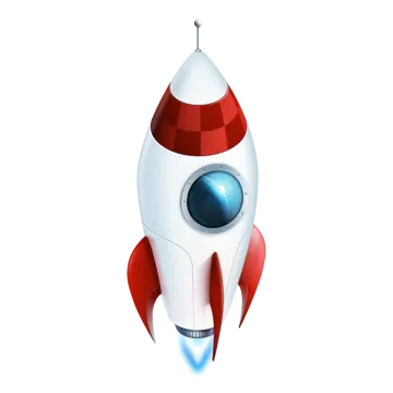 a white and red rocket with blue eyes