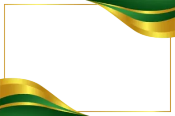 a green and gold ribbon with a white background