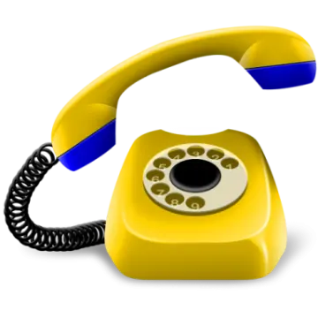 a yellow telephone with a blue cord