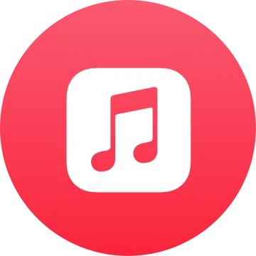 a red circle with a white music note icon