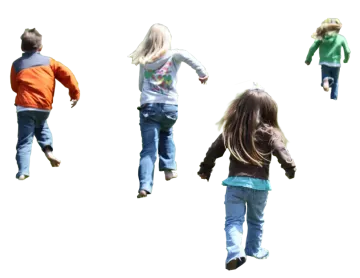 a group of children running in the air