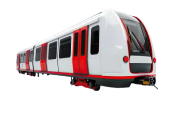 a red and white train on a white background