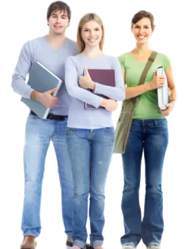 a group of three people standing together