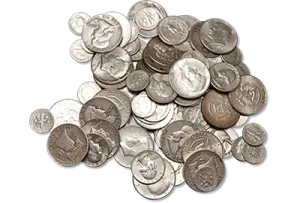 a pile of silver coins