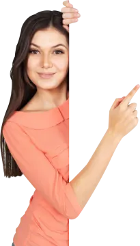 a young woman holding up a blank board