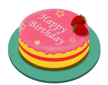 a birthday cake with a strawberry on top