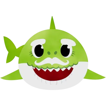 a green and white shark with a big smile