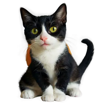 a black and white cat with green eyes