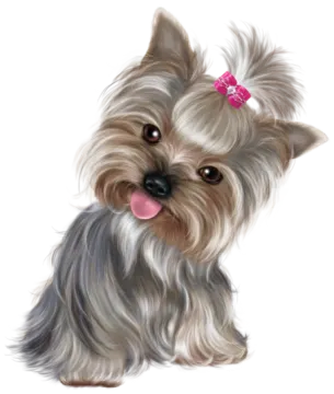 a dog with a pink bow on its head