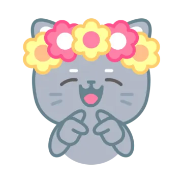 an illustration of a cat with flowers on its head