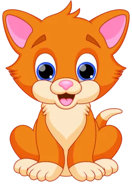 a cartoon cat with big blue eyes