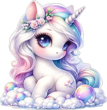 a cute unicorn sitting in the clouds with her eyes closed