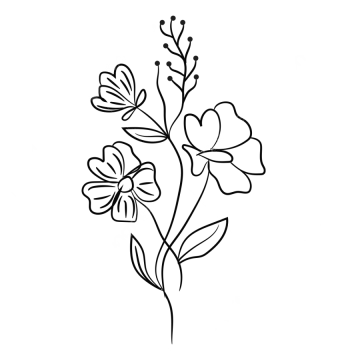 a black and white drawing of flowers