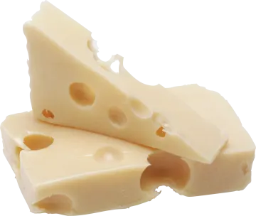 three pieces of cheese on a white background
