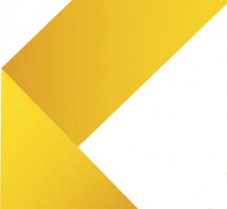 a yellow and white logo with the letter k on it