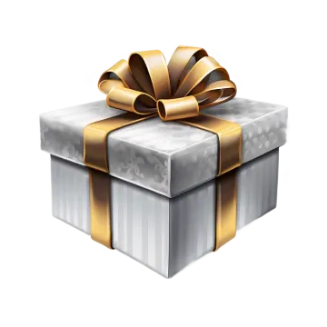 a white gift box with gold ribbon and bow
