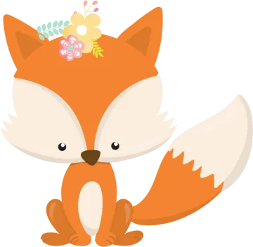 a cartoon fox with a flower on its head