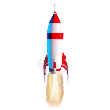 a red, white and blue rocket
