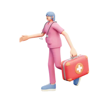 a person with a suitcase and a stel