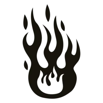 a black and white fire symbol
