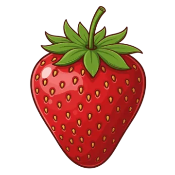 a strawberry with green leaves on it