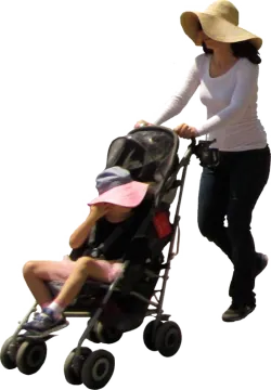a woman pushing a baby in a stroller