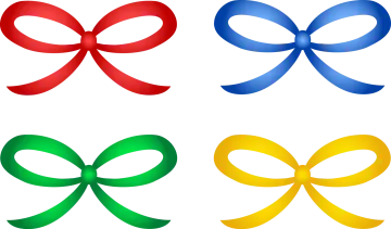 a set of four different colored bows