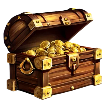 a wooden chest filled with gold coins