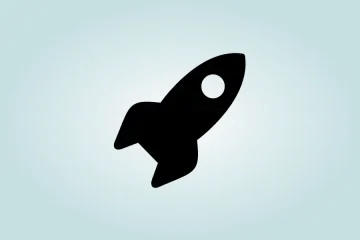 a black rocket icon on a blue background