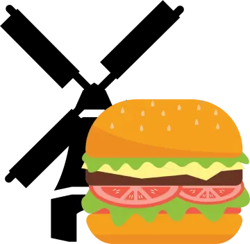 a hamburger with a fork and knife