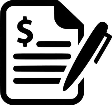 a document with a pen and a dollar sign
