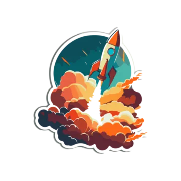 an illustration of a rocket flying through the clouds