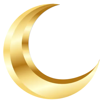 a gold crescent on a white background