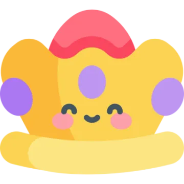 a yellow crown with purple and red dots on it
