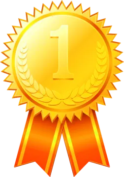 a gold medal with the number one on it