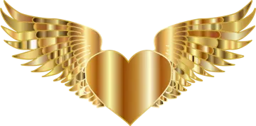 a gold heart with wings