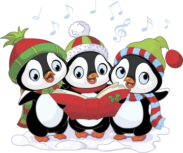 three penguins reading a book in the snow
