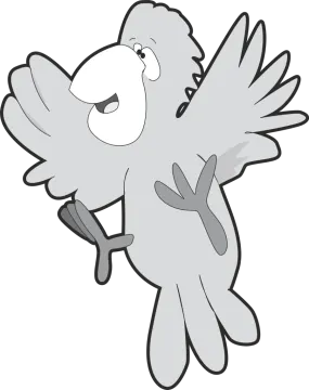 a cartoon bird flying with its wings open