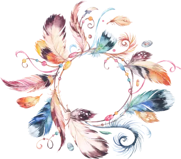 a watercolor drawing of feathers in a circle