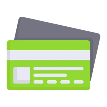a green credit card with a white stripe