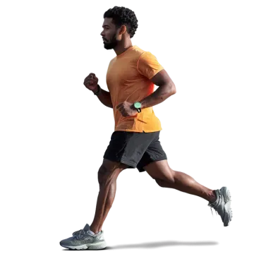 a man running on a white background