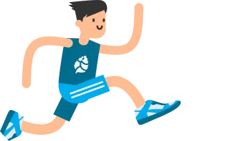 a man in a blue shirt and shorts running