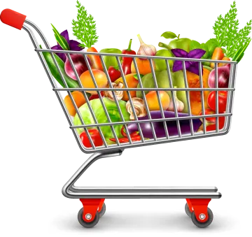 a shopping cart filled with fresh vegetables