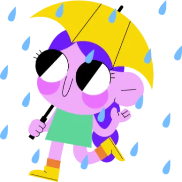 a cartoon character holding an umbrella in the rain